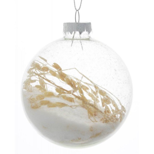 Χριστουγεννιάτικη Γυάλινη Διάφανη Μπάλα, με Σιτάρι (8cm)